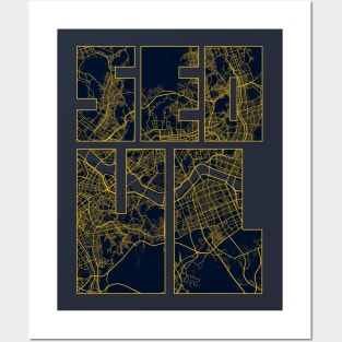 Seoul, South Korea City Map Typography - Gold Art Deco Posters and Art